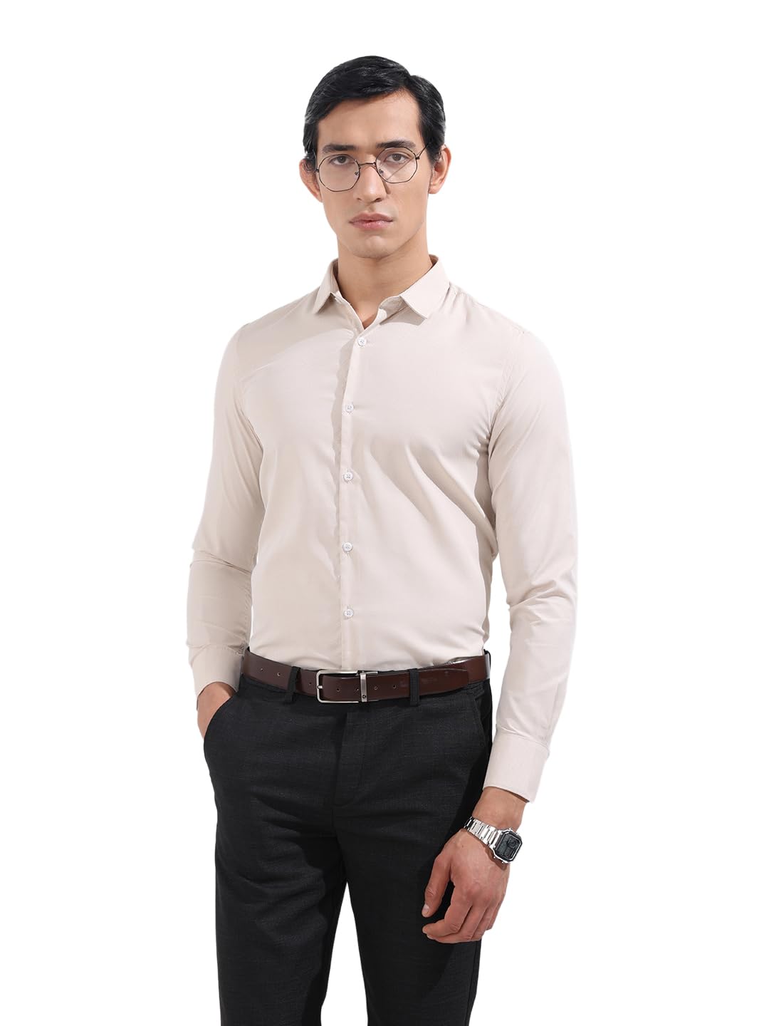 The Indian Garage Co Mens Slim Fit Geometric Printed Collar Full Sleeves Formal Shirt