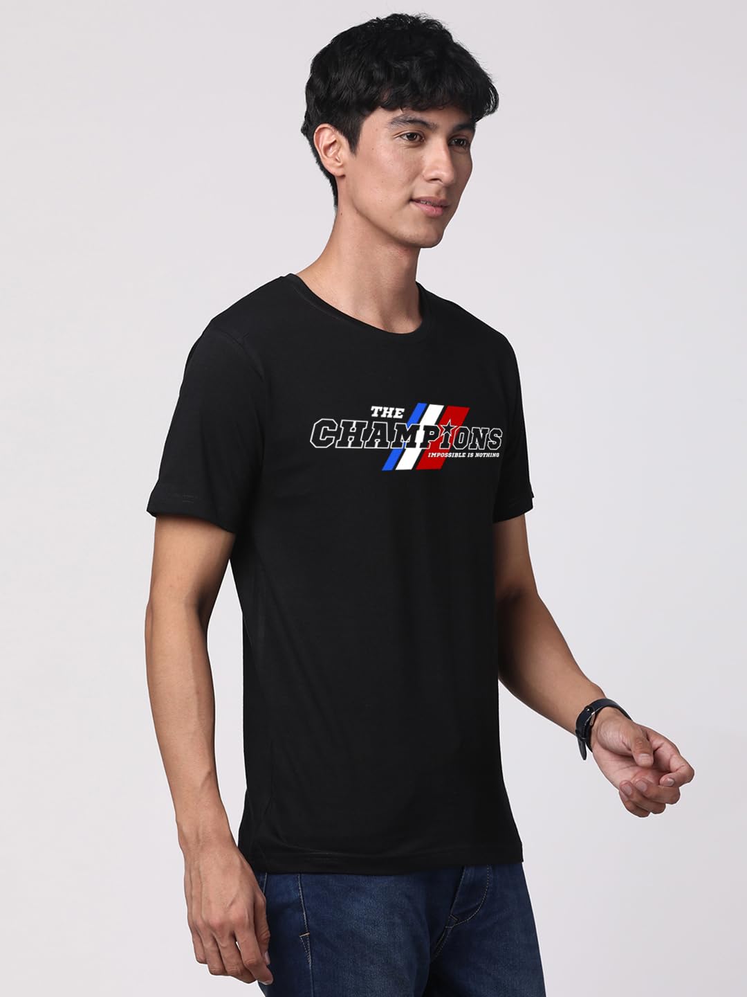 ADRO Men's Graphic Printed 100% Cotton T-Shirt - Regular Fit, Printed T-Shirts for Men (RN24-CMP-BL_Black)