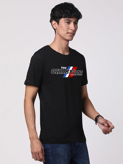 ADRO Men's Graphic Printed 100% Cotton T-Shirt - Regular Fit, Printed T-Shirts for Men (RN24-CMP-BL_Black)