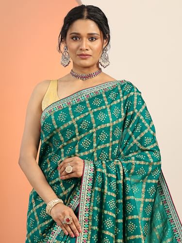 Libas Womens Printed Silk Blend Saree With Blouse Piece