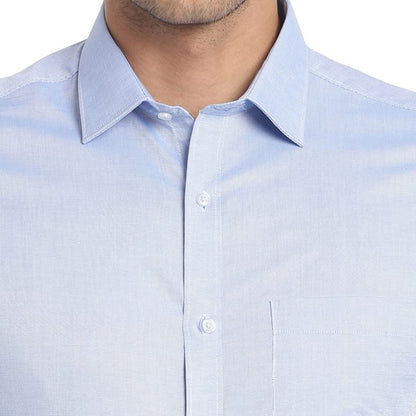 Turtle Men Pure Cotton Light Blue Self Design Slim Fit Formal Shirts