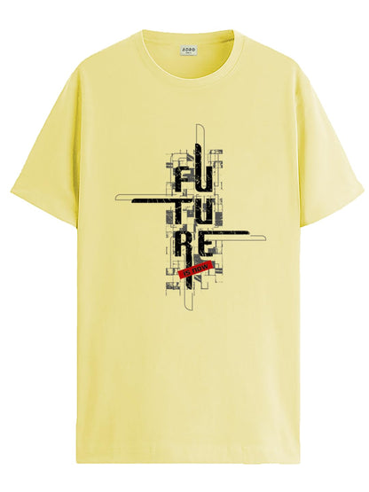 ADRO Men's Graphic Printed 100% Cotton T-Shirt - Regular Fit, Printed T-Shirts for Men (RN24-FTR-LY_Light Yellow)