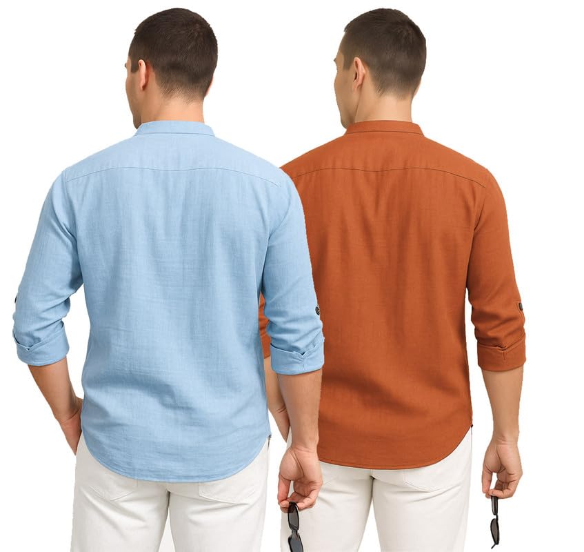 Deelmo Combo Of MenS Cotton Blend Solid Regular Fit Full Sleeve Short Kurta | MenS Trendy Short Kurta Pack Of 2