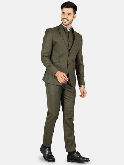 WINTAGE Mens Polyester Cotton Plain Green Three Piece Suit : 42/ L