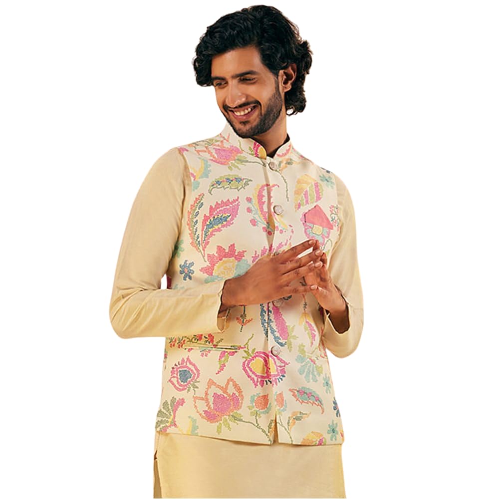 Kisah Nehru Jacket For Men  Printed Cotton Blend Modi Jacket | Ethnic & Formal Waist Coat For Weddings, Parties & Office Wear
