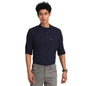 Turtle Men 100% Cotton Navy Blue Printed Slim Fit Full Sleeve Kurta Shirt