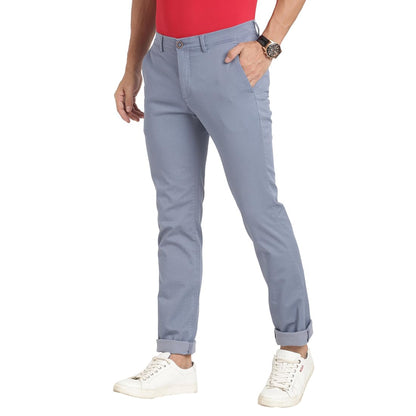 Turtle Men Cotton Stretch Light Blue Printed Narrow Fit Casual Trouser