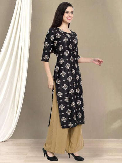 Pinkmint WomenS Cotton KurtiS L Fancy Printed Kurta L Regular Home Wear L Printed Cotton Kurti (Pack Of 1) Black
