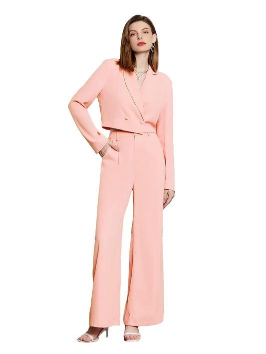 Kotty WomenS Solid Relaxed Fit Full Sleeve Co-Ord Blazer And Trouser Set.
