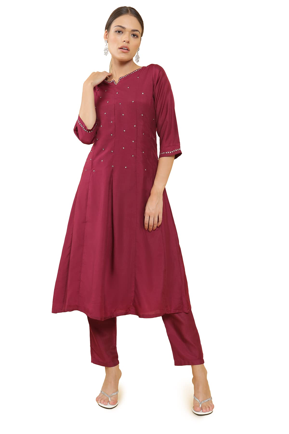 Soch Maroon Crepe Regular Fit Kurtis for Women