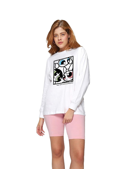 Bewakoof Official Cartoon Network Merchandise Womens Graphic Printed Oversized Fit Full Sleeve Round Neck Cotton Jersey T-Shirt