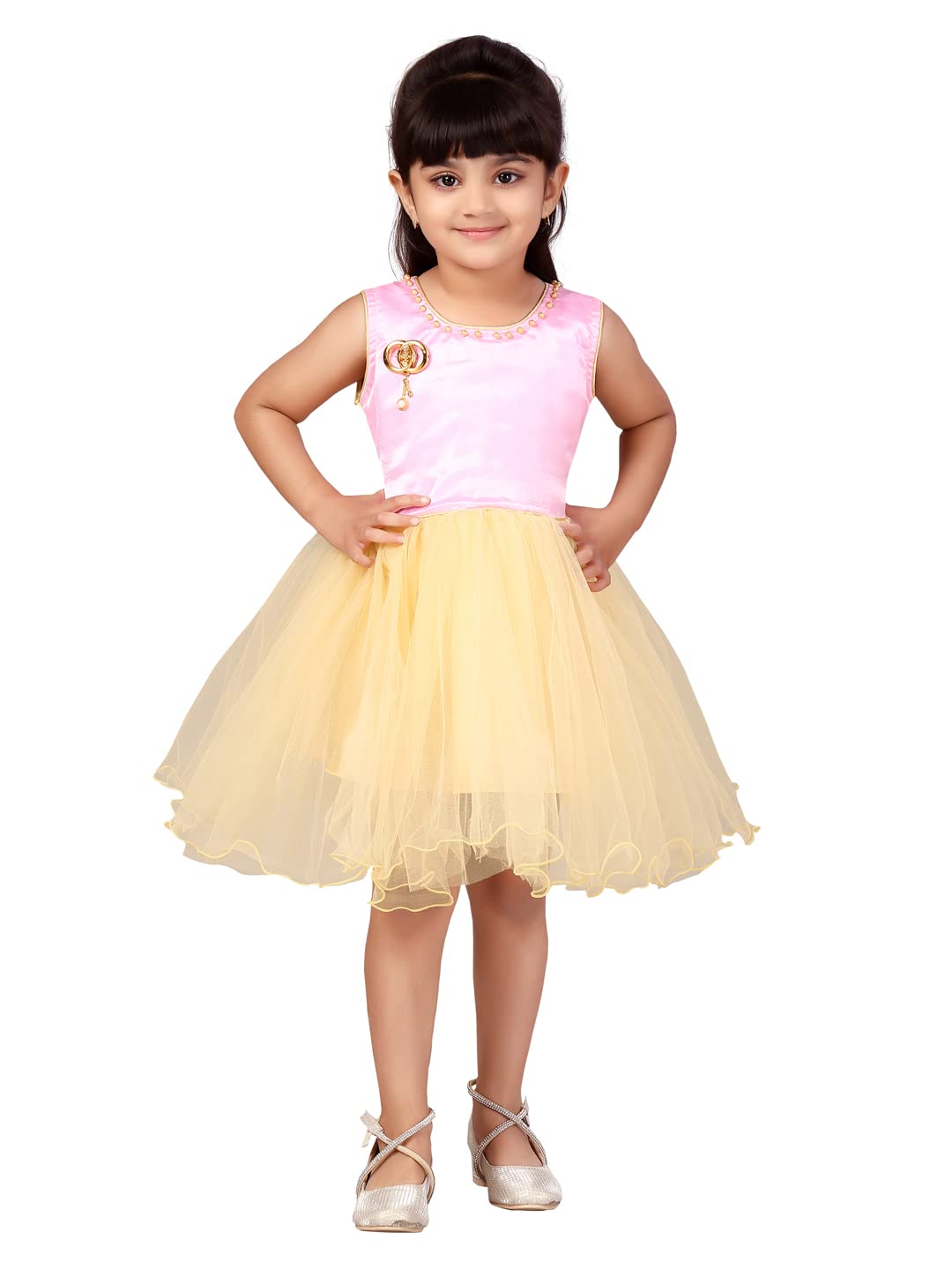 Aarika Girls Pink Color Solid Net Frock (FK-SHM-1508-PINK-18)