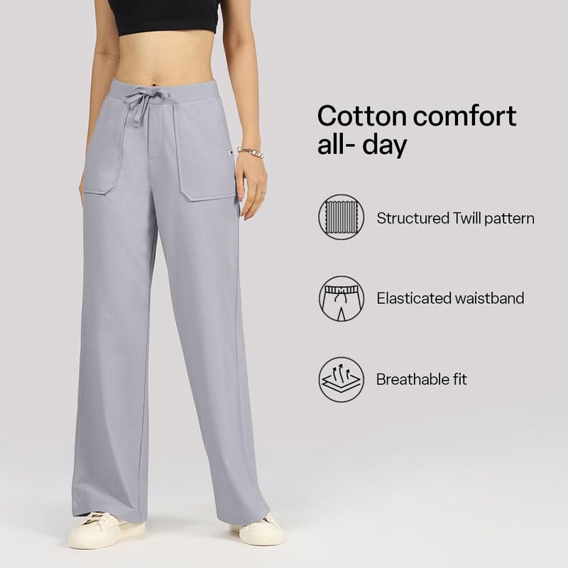 BlissClub Work-to-Wine Twill Drawstring Pants | Wide Silhouette | 2 Roomy Pockets | Elasticated Waistband | Adjustable Drawcord
