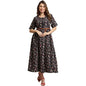Preneum WomenS Georgette Floral Printed 3/4 Slevees A-Line Fit & Flare Gown With Beltindo-Western Ethnic Gown || A-Line Maxi Dr