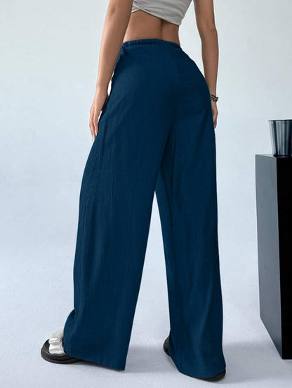Greciilooks WomenS Loose High Rise Trouser | High-Waist Korean Pants | Formal Track Pant | Cargo Style Baggy Trendy Dark Blue