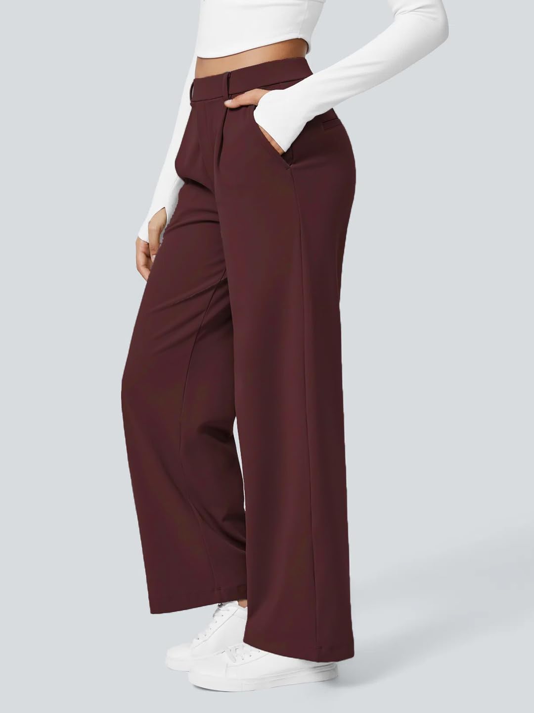 ADDYVERO High Waisted Side Pocket Straight Leg Work Pants Wine