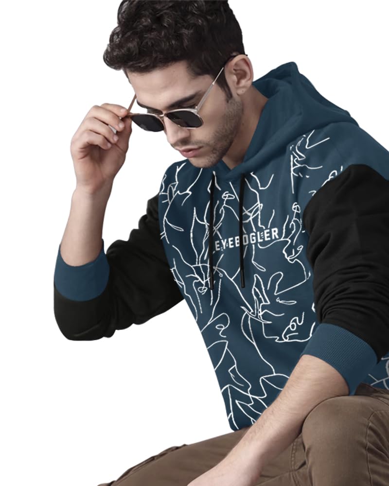 Eyebogler MenS Printed Cotton Blend Hooded Neck Full Sleeves Sweatshirt