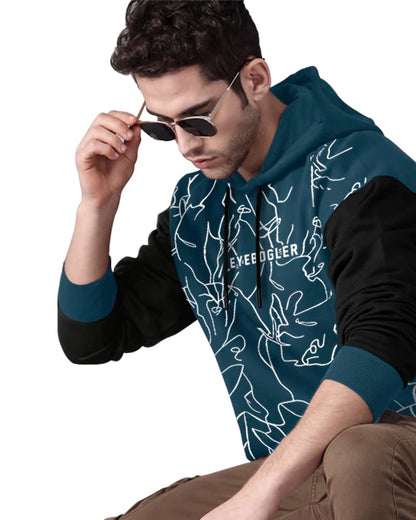 Eyebogler MenS Printed Cotton Blend Hooded Neck Full Sleeves Sweatshirt