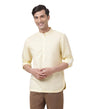 Fabindia Yellow Linen Blend Shirt, Slim Fit, Mid Placket, Men's Casual Style (in, Alpha, XS, Yellow)