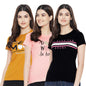 Preneum Womens Cotton Regular Fit Latest Graphic Stylish Printed Short Sleeves Casual T-Shirt || Trend & Styles (Pack 3), Yello