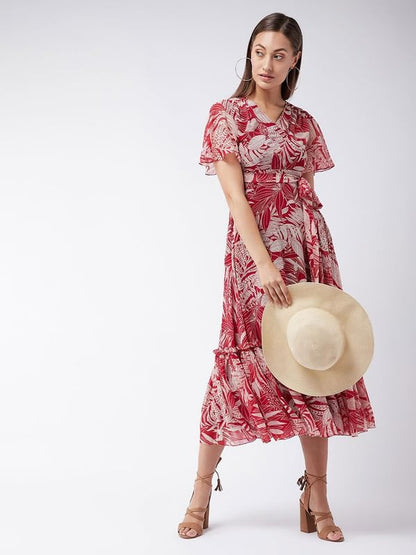 SMOWKLY Womens Floral Printed Georgette Midi Dress || Half Sleeve Fit & Flared Hem || A-Line Knee Length Gown Casual Wear (1683