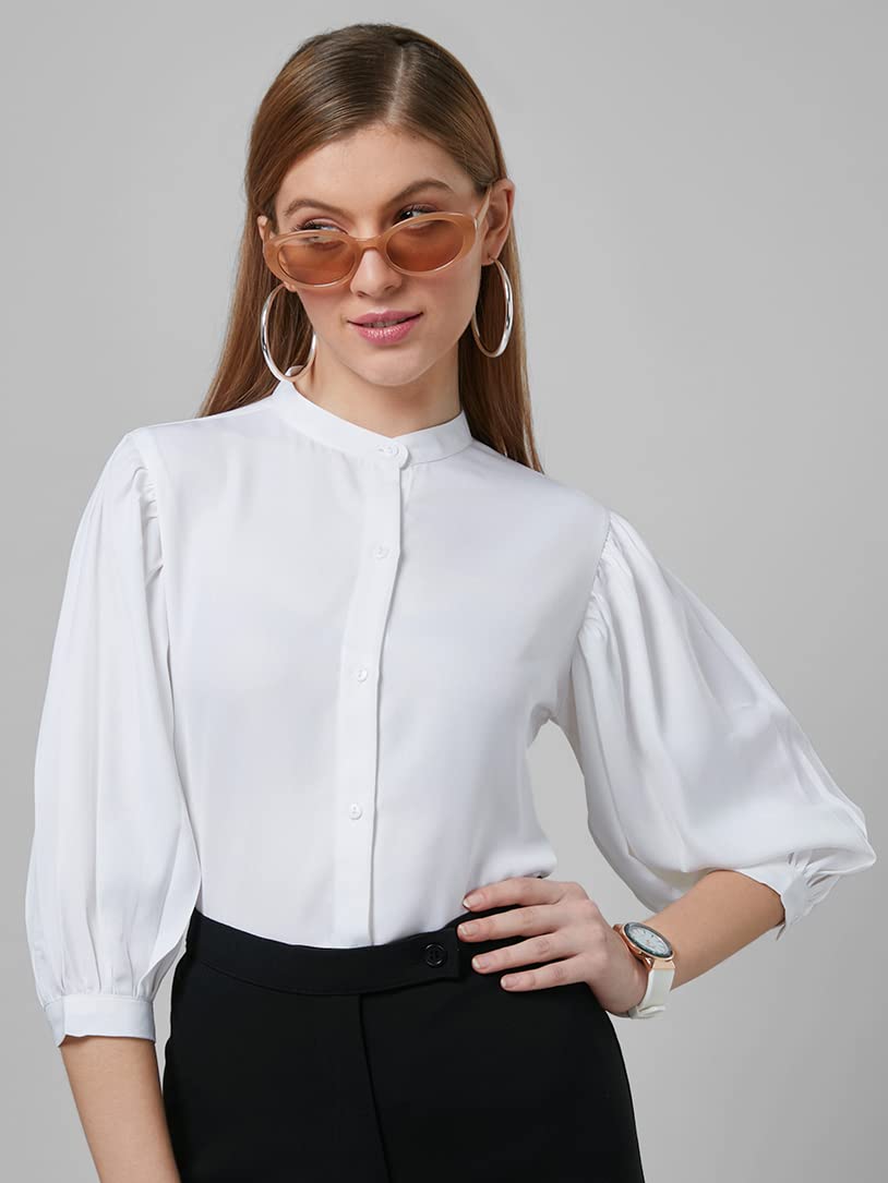 Style Quotient Women Solid White PolyMoss Regular Formal Shirt