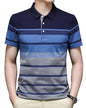 EYEBOGLER Mens Designer Half Sleeves Polo Neck Striped T-Shirt Blue