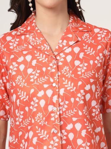 Style Quotient Women Brown and White Floral Printed Polyviscose Short Sleeve Semi Formal Shirt