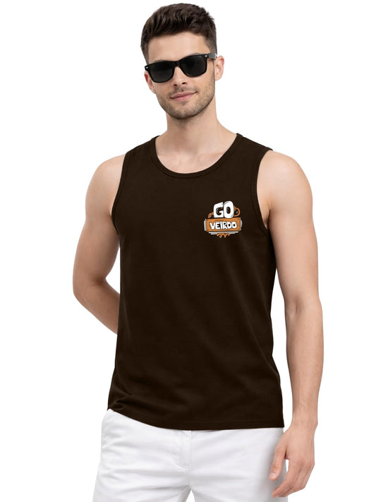 Veirdo Mens Cotton Sleeveless Regular Fit Front Pocket Print Placement Scoop Neck Vest