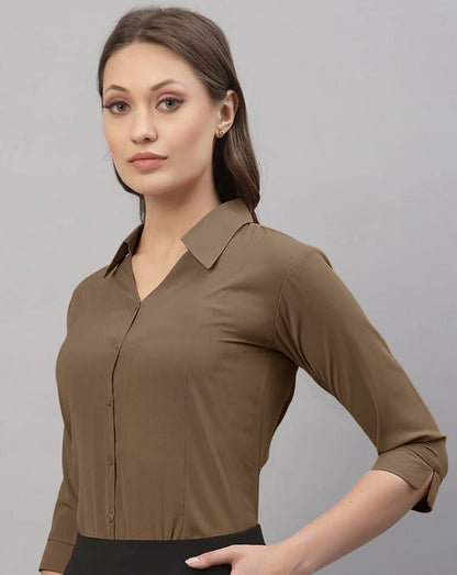 Eyebogler Women Regular Fit Solid Spread Collar Casual Shirt
