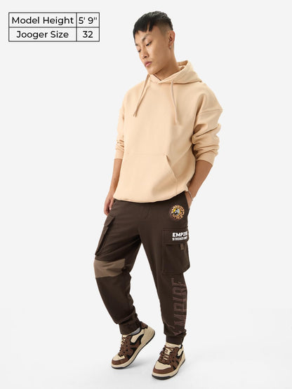 The Souled Store Official Star Wars: Empire Strikes Men and Boys Drawstring Oversized Fit Cotton Cargo Joggers Brown