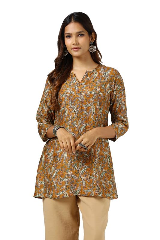 Soch Womens Mustard Viscose Blend Paisley Print Tunic