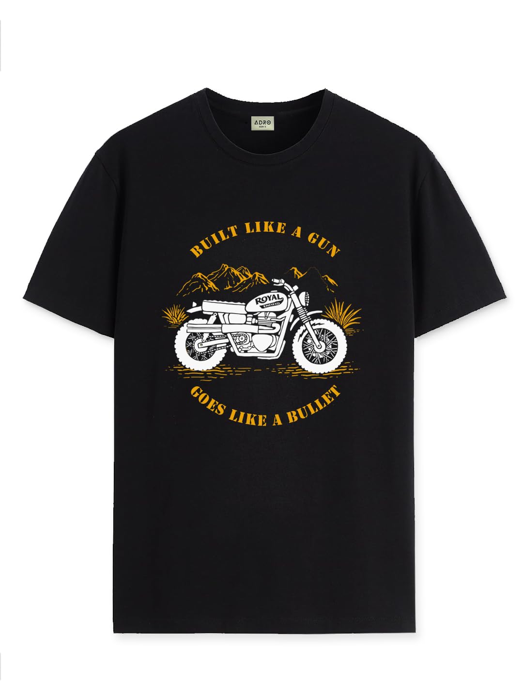 ADRO Men's Royal Bike Design Printed 100% Cotton T-Shirt - Regular Fit, Printed T-Shirts for Men (RN24-RYL-BL_Black)