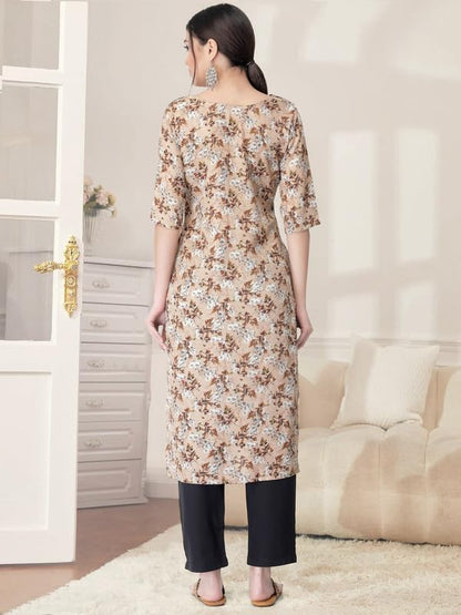 Pinkmint Kurta Set for Women Cotton Printed Straight Kurta with Pant (Pack of 1)