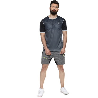 Campus Sutra Mens Black Colorblock Crewneck Half Sleeve Regular Fit T-Shirt for Active Wear |Zip Closure| T-Shirt Crafted with