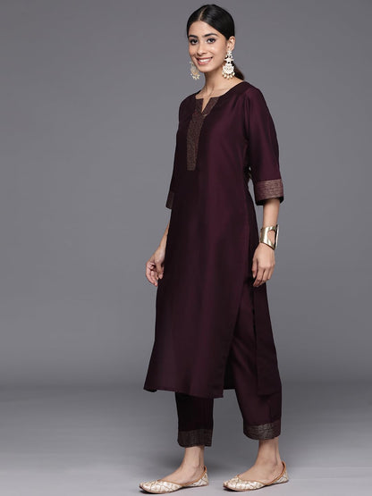 Libas Womens Silk Blend Kurta Sets (34831_Burgundy