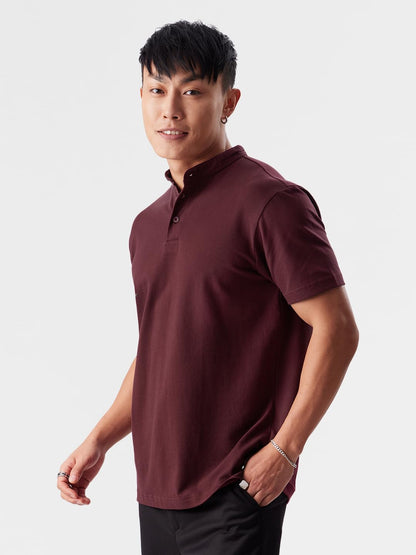 The Souled Store Solids: Burgundy Mens & Boys Regular Fit Solid Half Sleeve Cotton Burgundy Mandarin Polos Mens Polos Graphic t