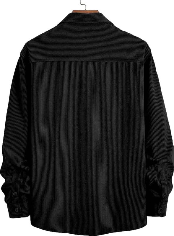Deelmo MenS Full Sleeve Corduroy Shirt | Stylish Textured Casual Button-Down Shacket For Autumn Winter | Dual Pocket Front Desig