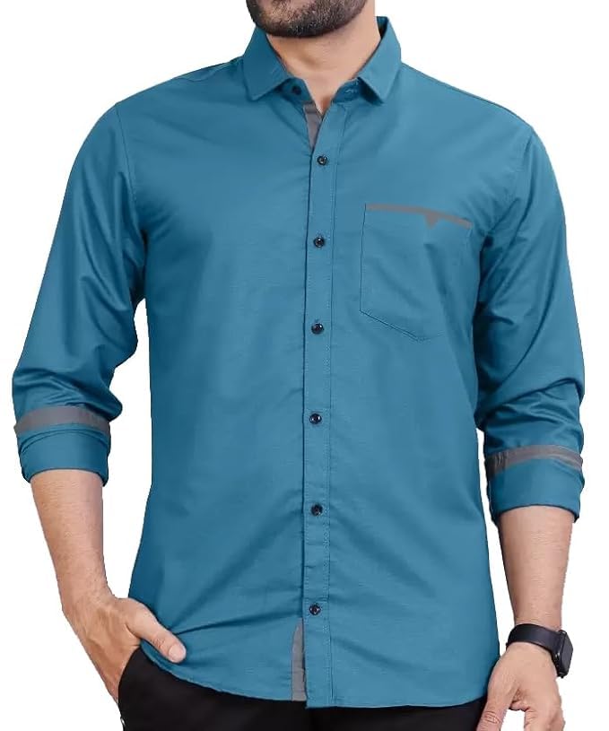 CB-COLEBROOK Mens Regular Fit Solid Soft Touch Cotton Casual Shirt with Pocket Design with Spread Collar & Full Sleeves (Availa