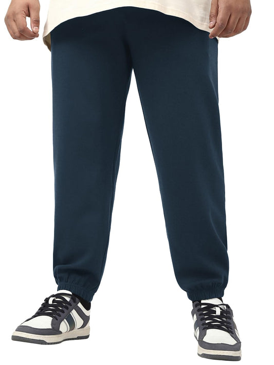 Bewakoof Mens Solid Oversized Fit Cotton Plus Size Joggers_646449_Blue_3XL