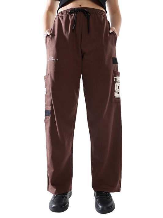 Hubberholme Women Printed Jogger High-Rise Casual Track Pants 17 Coffee Brown