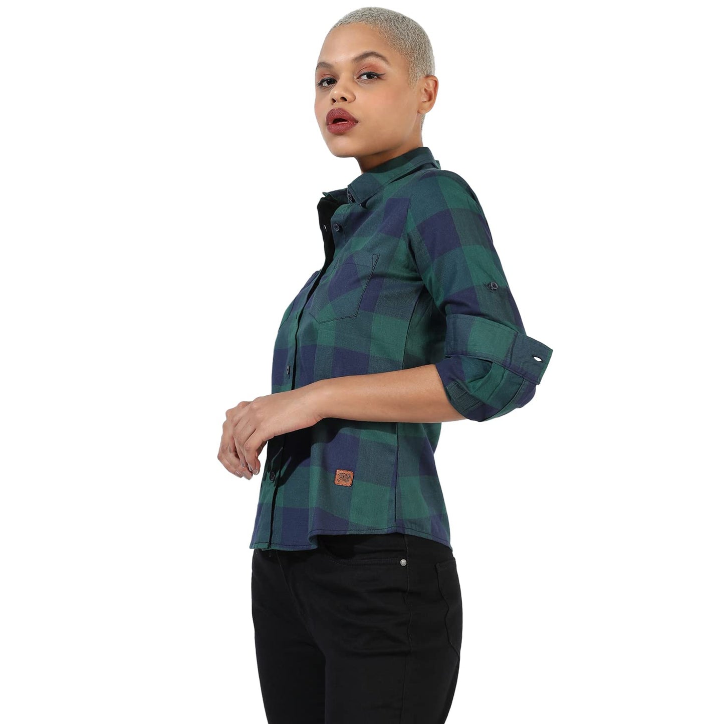 Campus Sutra Womens Multicolour Checkered Button Up Spread Collar Long Sleeve Regular Fit Shirt for Casual Wear | Shirt Crafted