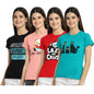 Preneum Womens Cotton Regular Fit Latest Graphic Stylish Printed Short Sleeves Casual T-Shirt || Latest Style (Pack 4), Black &