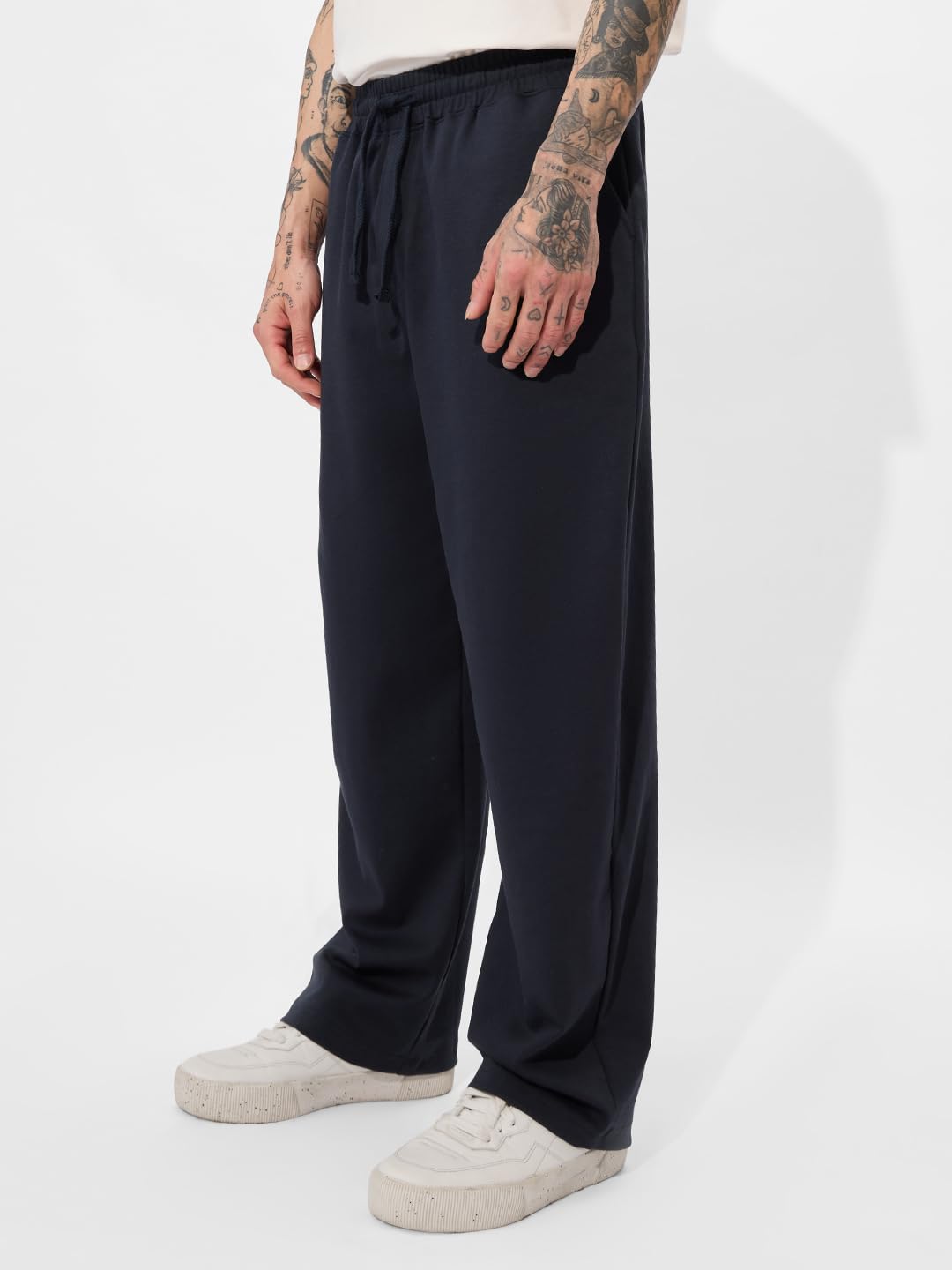The Souled Store Solids: Deep Navy Blue Mens and Boys Korean Fit Cotton Blend Solid Korean Joggers