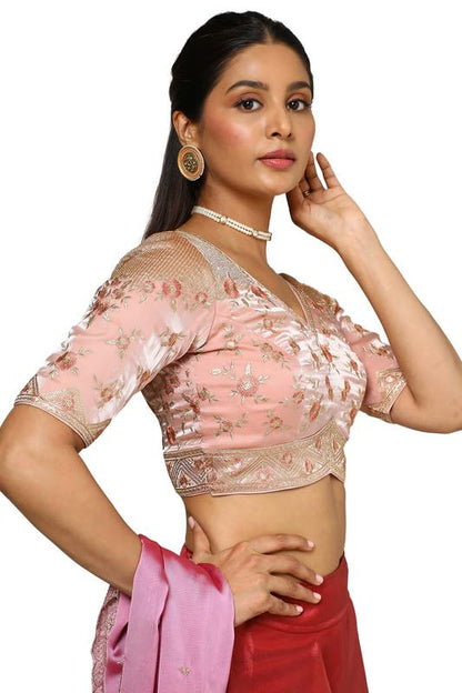 Soch Womens Peach Organza Embellished Blouse With Sequins