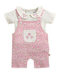 BUMZEE Baby Girls Cotton Peter Pan Collar Neck Half Sleeves Floral Print Dungaree Set With Inner Tee Sky Blue & White - 9-12 Mon