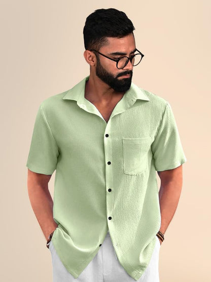 PinkMint Popcorn Shirt for Men ll Textured Shirts for Men ll Stylish Half Sleeve Shirt ll Goa Wear ll Regular Fit Shirt Green
