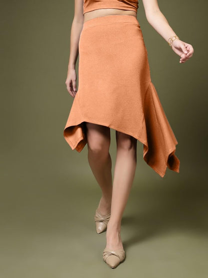 OOMPH! A-Line Handkerchief Hem Lycra Skirt for Women Orange - msk235