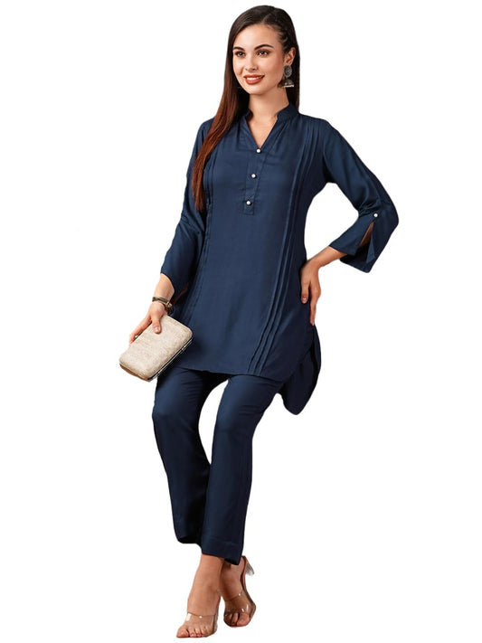 Gosriki WomenS Cotton Blend Solid Ethnic Co-Ord Set (Gigi Blue-Nw-Gs_L_Blue_Large)