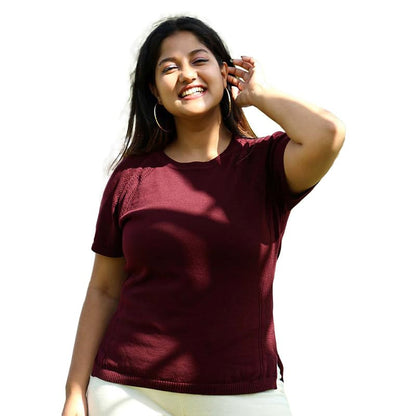BlissClub Pointelle at-Ease CottonKnit Top | 100% Cotton top| Breathable | Ventilation Panels | Short Sleeves